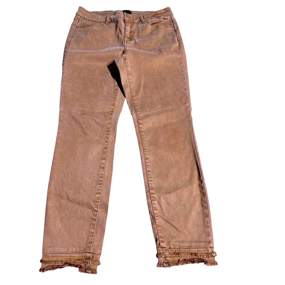 Renuar (Earthy Brown) Fringed Hem Straight Leg Denim Pants Women Size 6